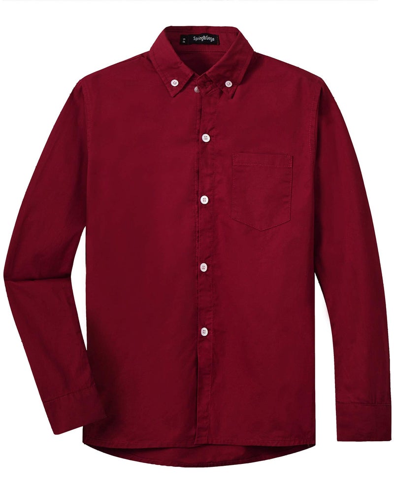 Spring&Gege Boys Long Sleeve Uniform Woven Twill Button Down Shirt for Children Burgundy Size 11-12 Years - Image 2